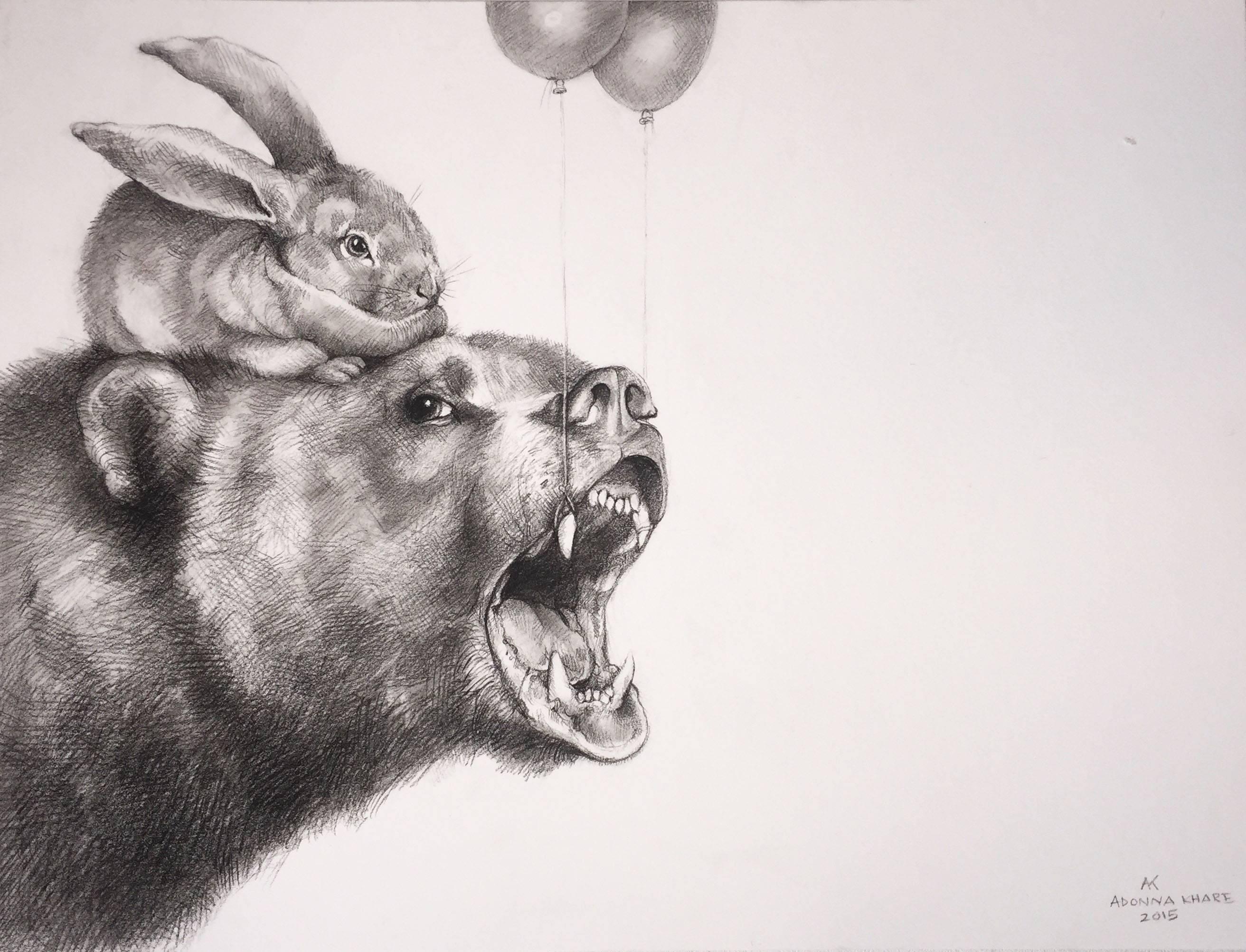 Adonna Khare Abstract Drawing - Bear and Bunny