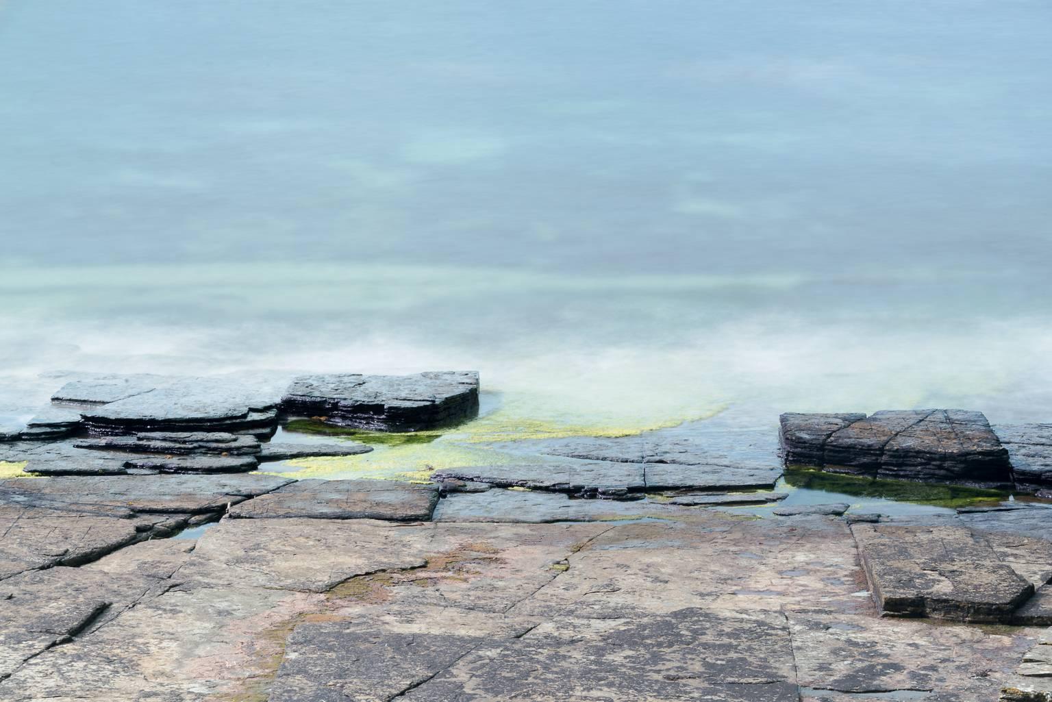 Vicki McKenna Landscape Photograph - "Colors of the Sea at Rousay", landscape, photograph, ocean, rock, blue, green