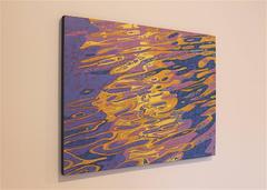 "Riflessi astratti", Astratto, Acqua, Blu, Giallo, Arancione, Pittura a olio