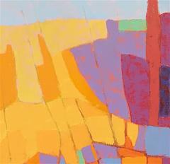 "Canyon Song", Abstrakte Landschaft, Gelb, Lila, Blau, Orange, Ölgemälde