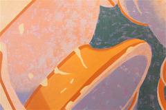 "China Cup Jumble", Still Life, Blue, Cream, Green, Orange, Oil Painting