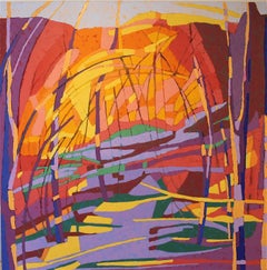 "Inner Sanctum", abstracto, paisaje, rojos, amarillos, azules, óleo