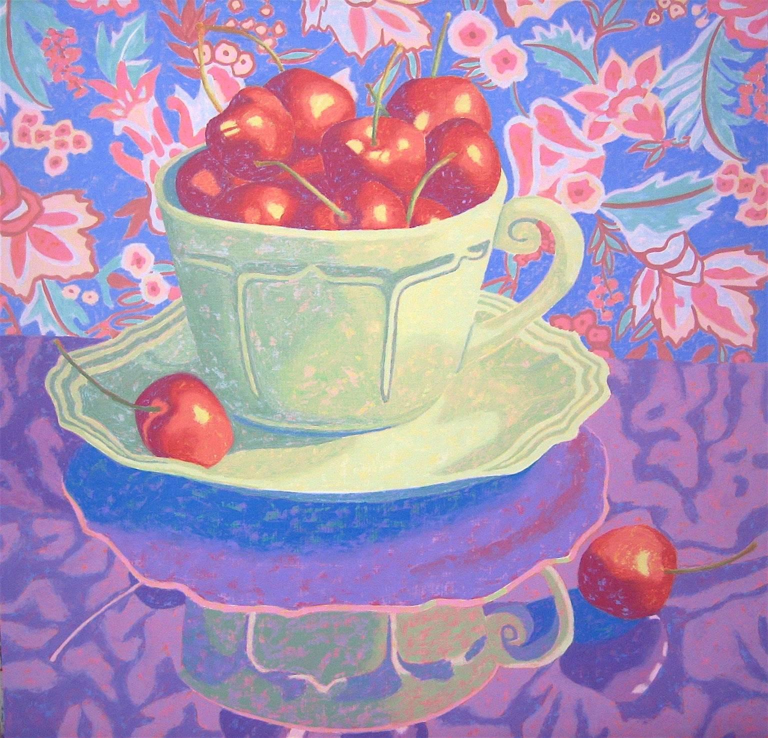 Marcia Wise Still-Life Painting - Green Cup With Cherries