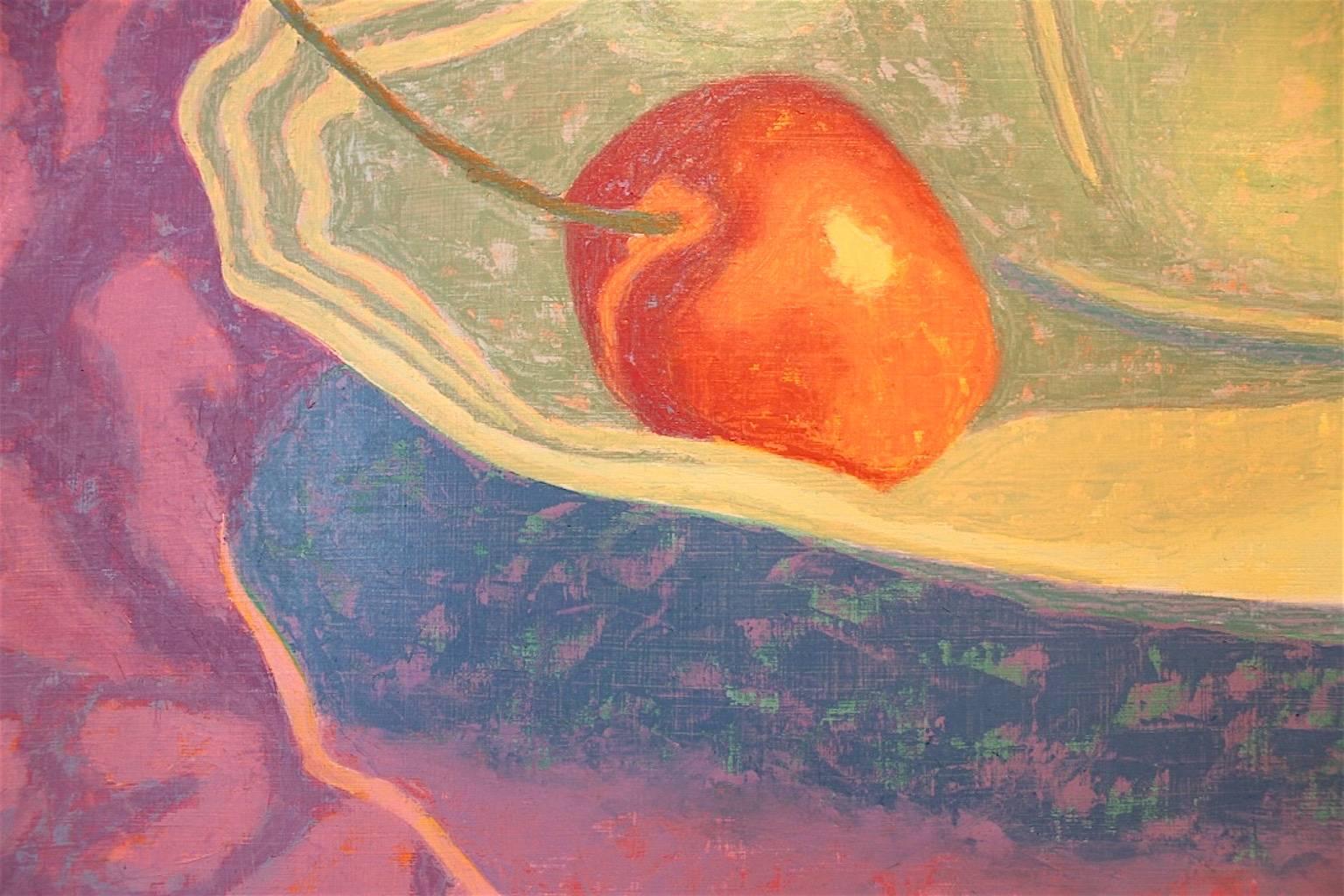 Green Cup With Cherries - Contemporary Painting by Marcia Wise