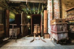 "Carts", contemporary, abandoned, mill, industrial, vintage, color photograph