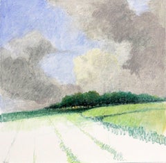„Untitled Pastel #7“, Landschaft, Felder, Sommer, Grün, Pastellzeichnung