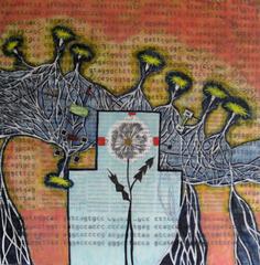 Tracy Spadafora, "Fuse (Part 2), encaustic and mixed media on panel, 20 x 20 in.