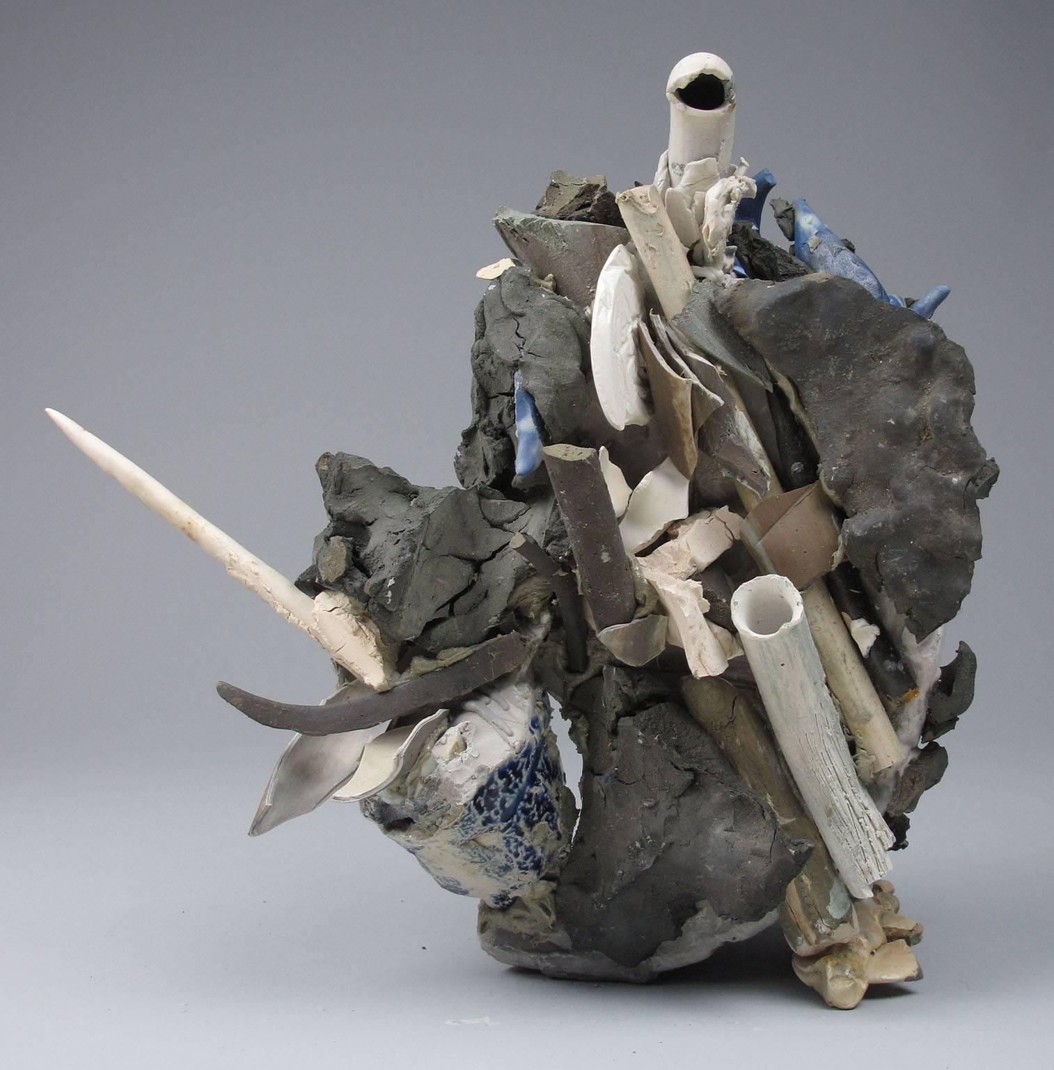 Sara Fine-Wilson Abstract Sculpture - "Coming Up For Air", abstract, ceramic, mixed media, earth tones, sculpture