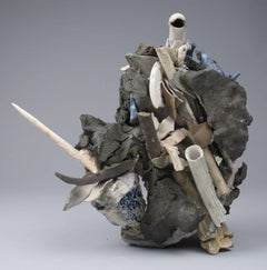 "Coming Up For Air", ceramic, sculpture, mixed media, abstract, earth tones