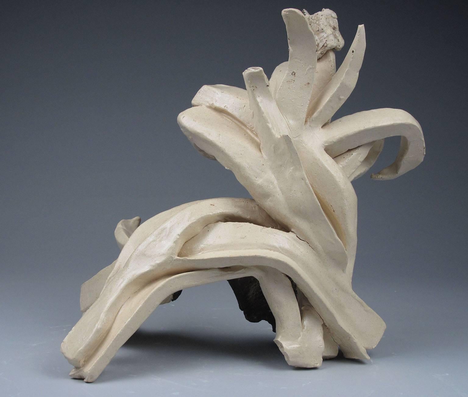 Sara Fine-Wilson Abstract Sculpture - "Bridge", abstract, ceramic, sculpture, white, brown