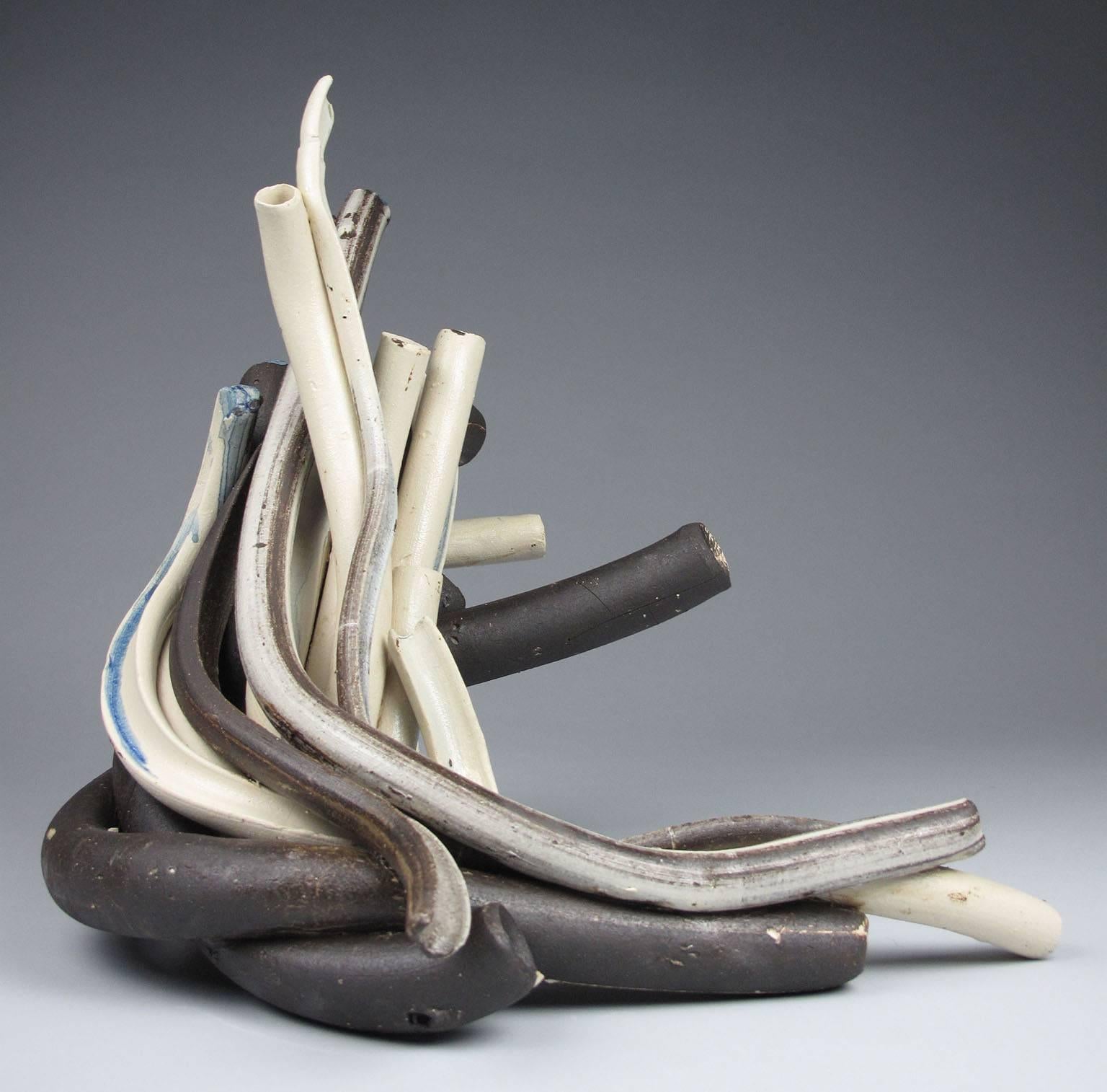 Sara Fine-Wilson Abstract Sculpture - "Flow", abstract, ceramic, sculpture, stoneware, organic, modern, white, brown