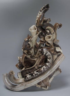 "Raft", abstract, ceramic, sculpture, stoneware, neutral tones, browns, whites