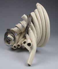 "Twist", Abstract, Gestural, Ceramic, Stoneware, White, Brown, Sculpture