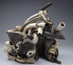 "Dense Arc", abstract, ceramic, sculpture, white, brown