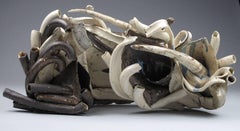 "Dense Way", abstract, ceramic, sculpture, white, brown, stoneware