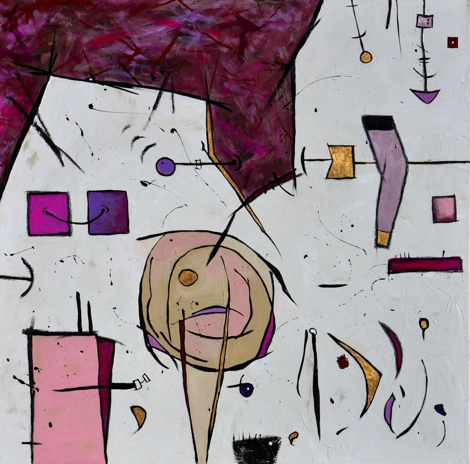 "Bold 2", abstract, mauve, neutral, gold leaf, oil painting
