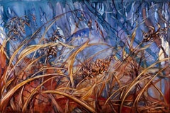 " Allow ", contemporain, paysage, marais, herbe, bleu, peinture à l'aquarelle, 2014.