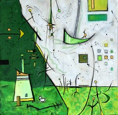 "Expedition 1", expressionist, whimsical, green, oil painting