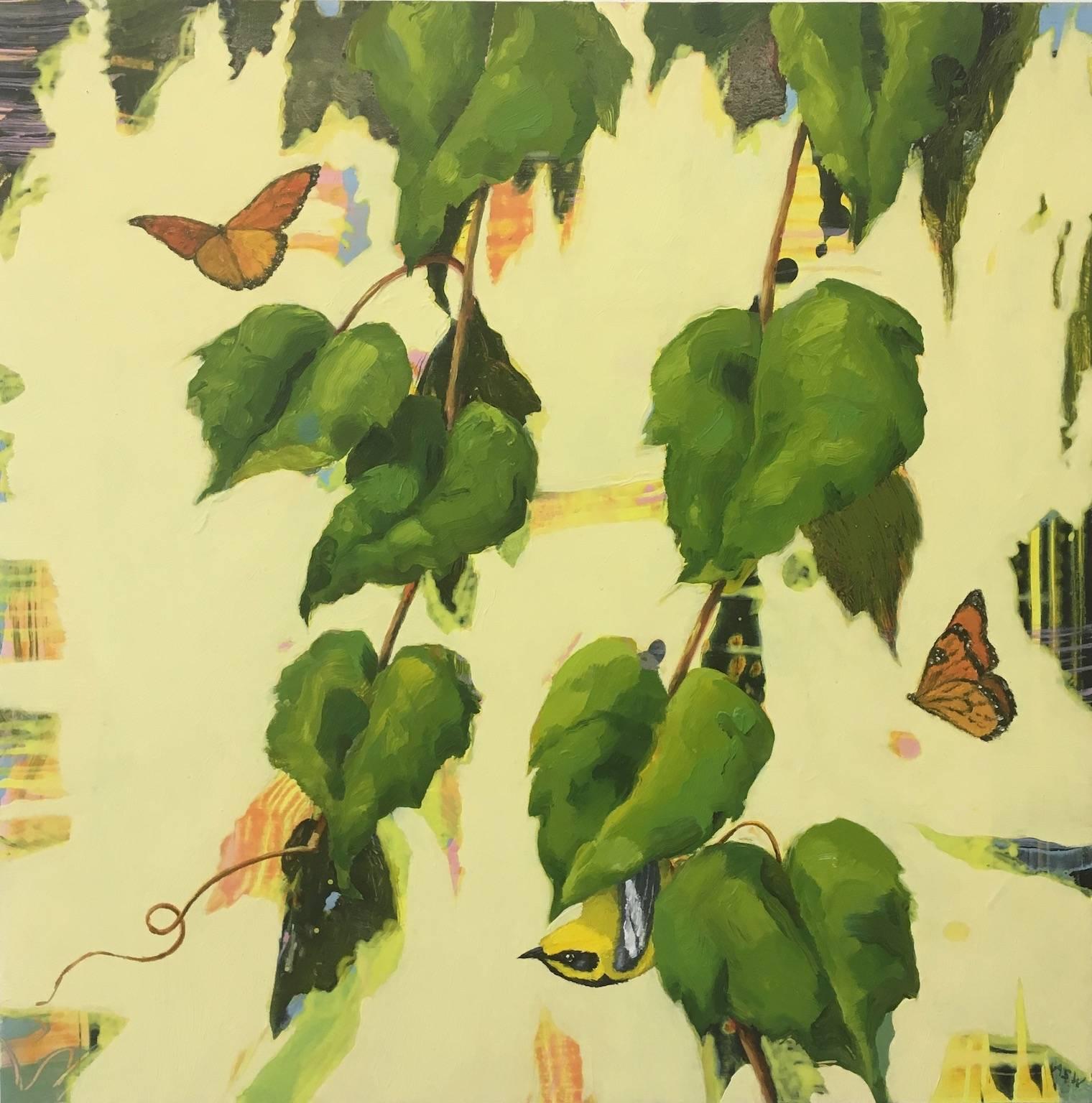 Anne Sargent Walker Animal Painting - Monarchs and Warbler