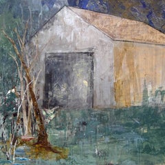 "Evening Came", Brenda Cirioni, contemporary, mixed media, landscape, white barn