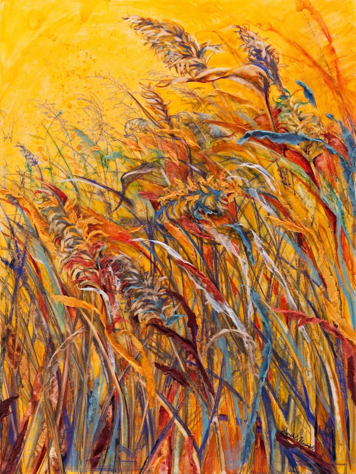 "Vigor", watercolor, mixed media, painting, grasses, botanical, yellow