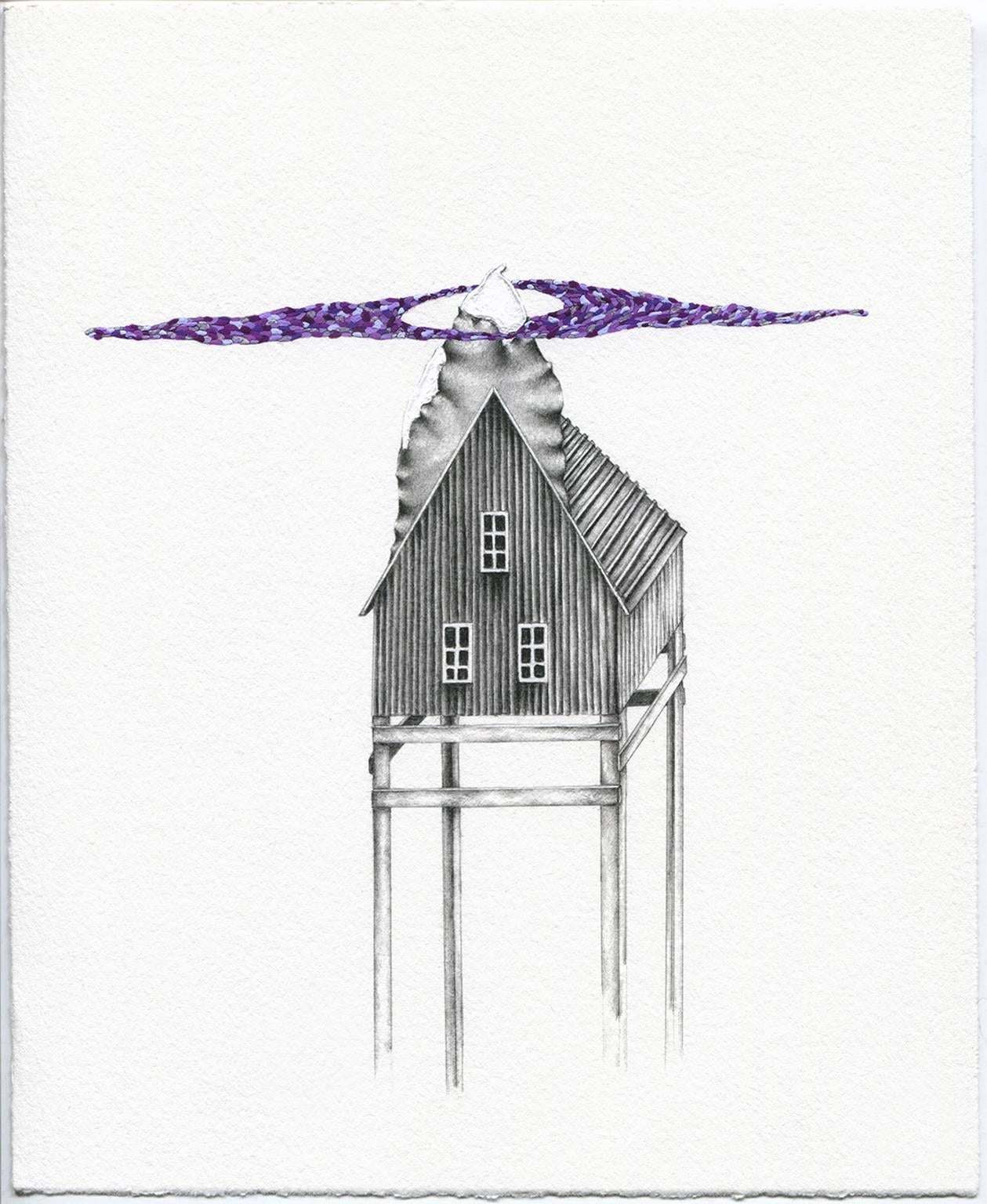 "Whispered Apace", graphite, gouache, drawing, home, silver, purple - Painting by Tatiana Flis