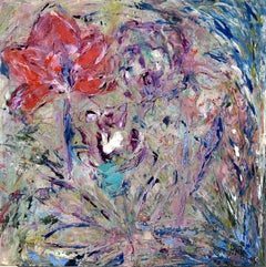 «dding », abstrait, paysage, rouge, bleu, violet, bâton de pigment, peinture à l'huile