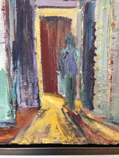 "Late Night at the Studio", Zeitgenössisch, Interieur, Fabrik, Blau, Ölgemälde