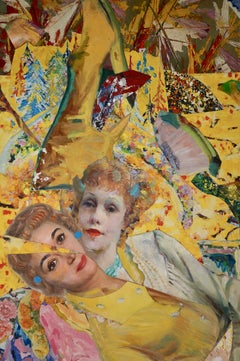 "Rainbow Lollipop", Surrealist, Yellow, Pink, Green, Collage, Acrylic Painting