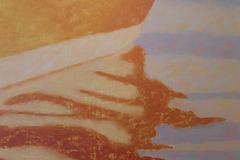 "Red Reflections", Abstract Landscape, Boat, Water, Blue, Oil Painting