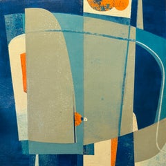 «Talking Through It», resumen, moderna, geométrica, azul, pintura en técnica mixta
