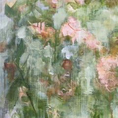 "Grimmoire", abstract nature flower tree green pink red blue acrylic painting
