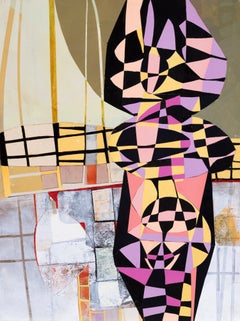 «Following a Pattern», contemporáneo, geométrico, naranja, negro, collage con técnicas mixtas
