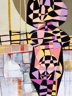 «Following a Pattern», contemporáneo, geométrico, naranja, negro, collage con técnicas mixtas