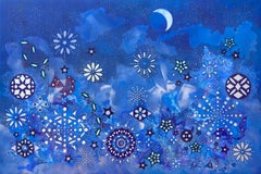 „Ein Eingriff aus dem Himmel“, Zeitgenössische Kunst, Mond, Mischtechnik-Gemälde