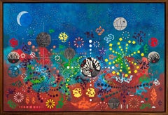 "Wee Hours Interlude", Contemporary, Moon, Blue, Geometric, Mixed Media Painting