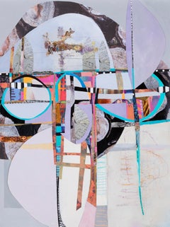 « Gothic Echo », Art contemporain, Abstrait géométrique, Bleu, Collage en techniques mixtes