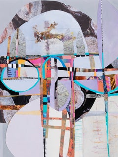 « Gothic Echo », Art contemporain, Abstrait géométrique, Bleu, Collage en techniques mixtes