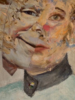 „Ein windiger Tag in der Face Street“, surrealistisches Porträt, Collage, Acrylgemälde