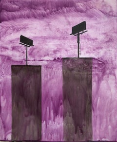 "Billboards", Contemporary, Red, Violet, Black, Encaustic and Oil Painting