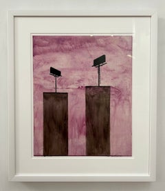 "Billboards", Contemporary, Red, Violet, Black, Encaustic and Oil Painting