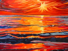 "Lumina", Contemporary Abstract Seascape, Red, Orange, Blue, Oil Painting