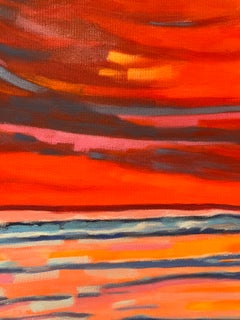 "Lumina", Contemporary Abstract Seascape, Red, Orange, Blue, Oil Painting