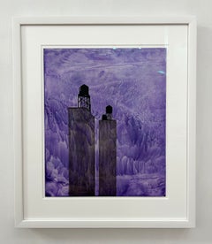 "Water Towers", Contemporary, Blue, Violet, Black, Encaustic and Oil Painting