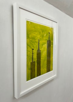 "Water Towers", Contemporary, Blue, Violet, Black, Encaustic and Oil Painting
