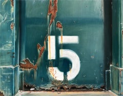 "Dumpster 5", Contemporary, Green, White, Brown, Black, Rust, Pastel