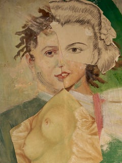 «Boceto de Lydia en el estudio», retrato surrealista, rosa, collage, pintura acrílica