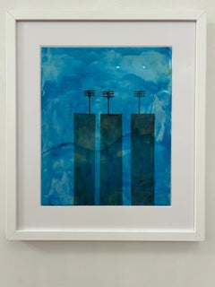 "Poles", Contemporary, Blue, Black, Encaustic and Oil Painting