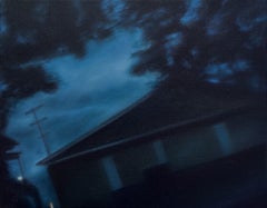 "Storm", Contemporary, Night, Dark House, Blue, Black, Trees, Oil Painting