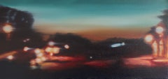 "Unforgotten", Espressionista, Scena notturna, Buio, Tramonto, Arancione, Dipinto a olio